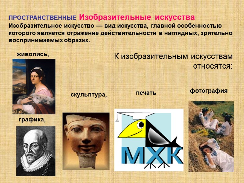 ПРОСТРАНСТВЕННЫЕ Изобразительные искусства Изобразительное искусство — вид искусства, главной особенностью которого является отражение действительности